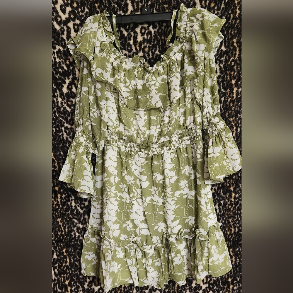 Green and White Floral Dress